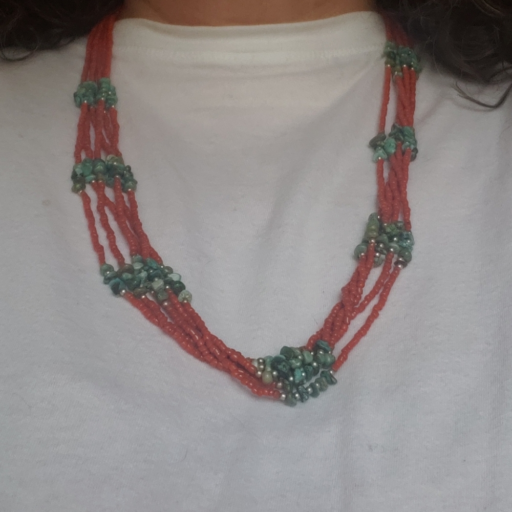 Navajo Turquoise And Spiny Oyster Necklace - Picture 6 of 6